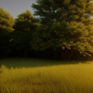 Rural Autumn Landscape with Willow Trees