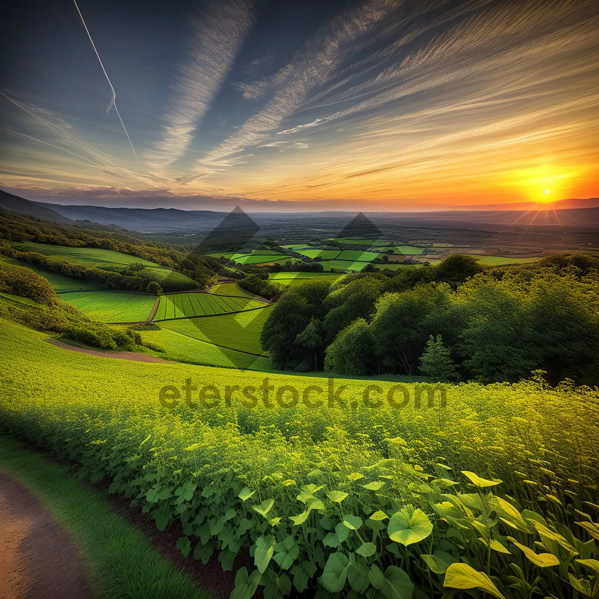 Picture of Golden Rapeseed Farm under Sunny Blue Skies