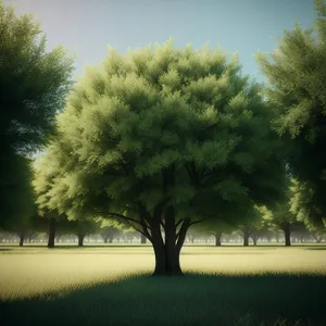 Idyllic Rural Spring Landscape With Cloudy Sky and Park Bench