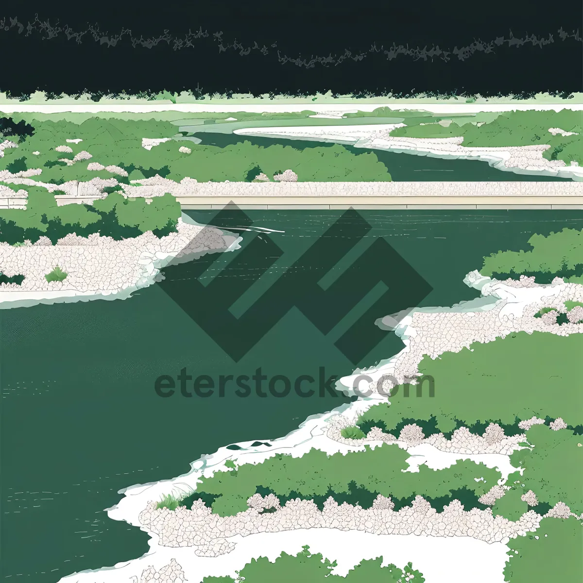 Picture of Serene River Landscape with Aquatic Plant and Sky