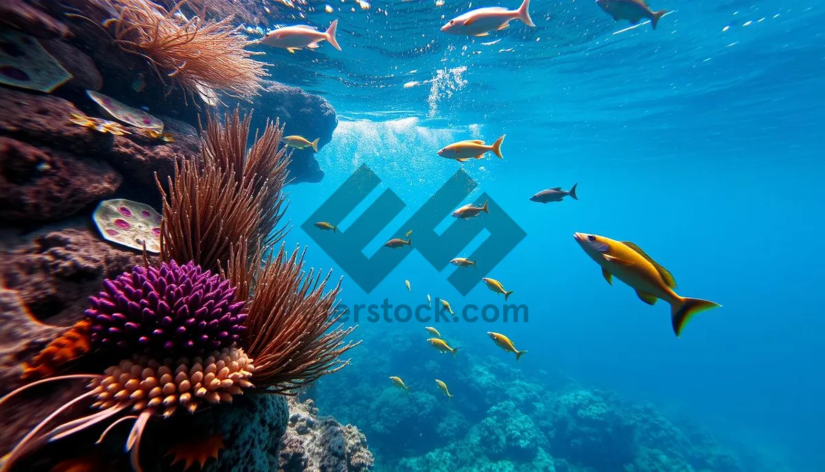 Picture of Colorful tropical fish swimming in bright underwater sunlight.