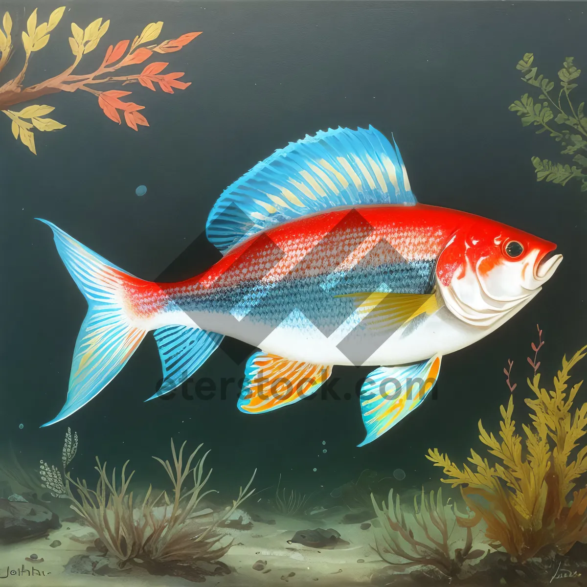 Picture of Ornate Goldfish Swimming in Aquatic Tank