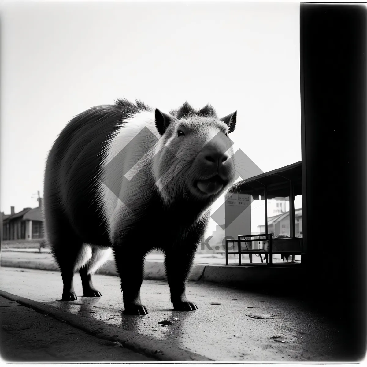 Picture of Wildlife Safari: Majestic Brown Rhinoceros and Playful Warthog