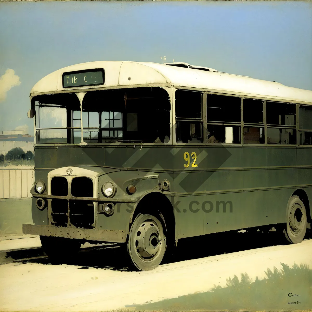 Picture of School Bus on Road - Public Transportation Vehicle