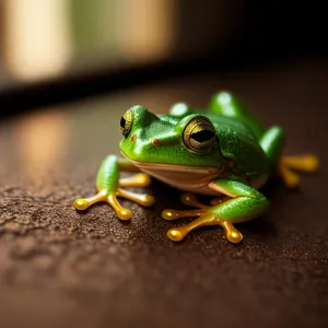 Vibrant Eyed Tree Frog Peeking Through Leaves