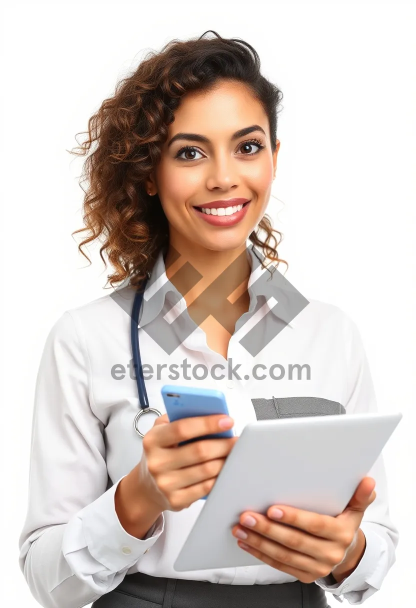 Picture of Professional businesswoman with laptop in office smiling confidently