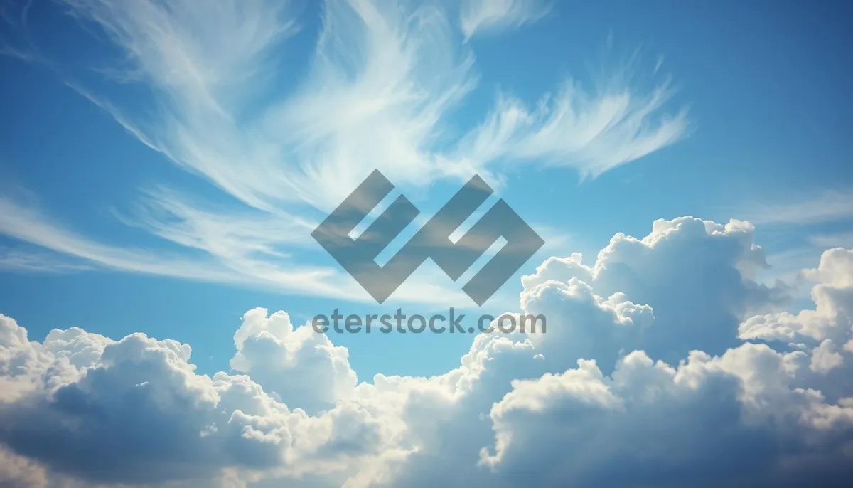 Picture of Bright Summer Sky with Fluffy Clouds Landscape