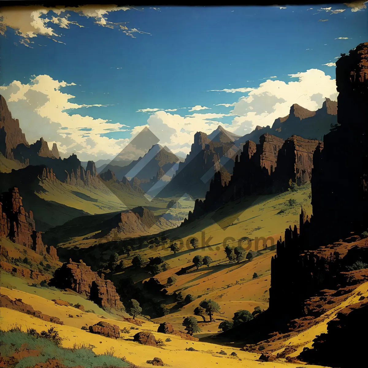 Picture of Majestic Valley vista amidst towering peaks.