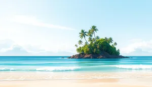 Tropical island beach with palm trees by the ocean