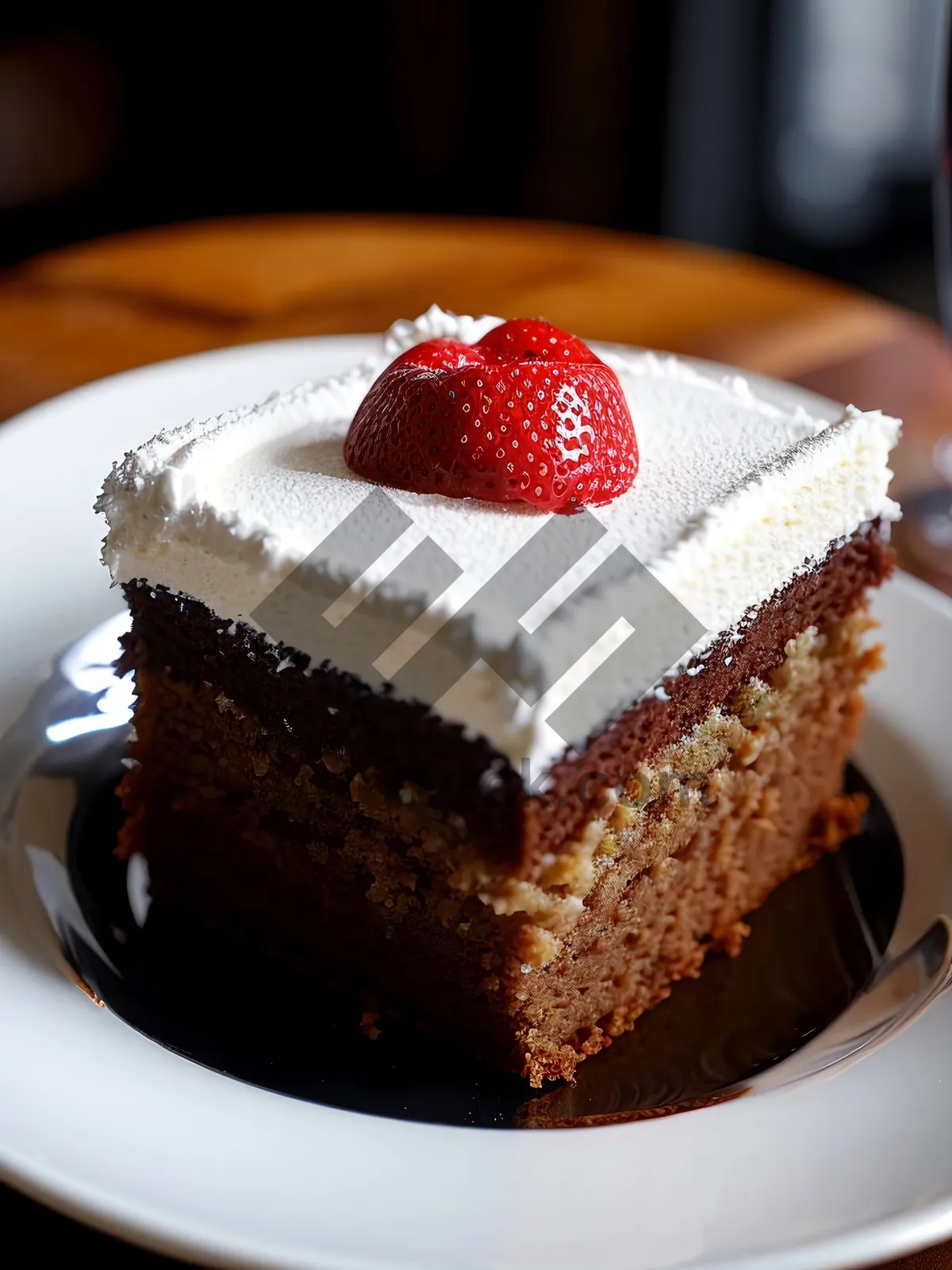 Picture of Delicious Strawberry Chocolate Cake Slice on Plate