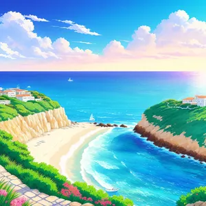 Tranquil tropical beach paradise, turquoise waters and sunny skies