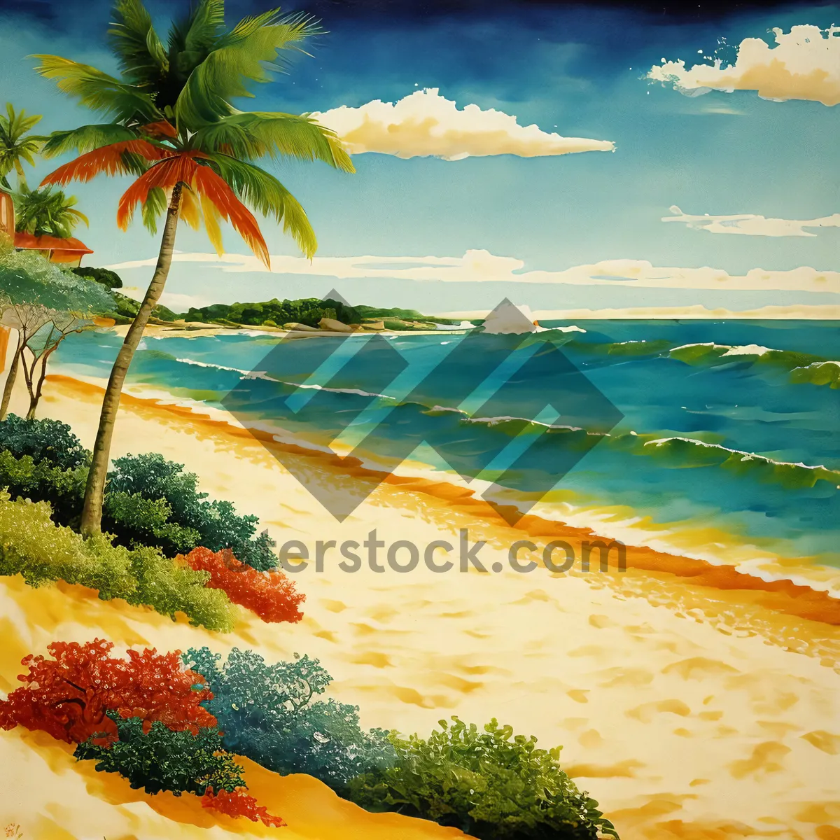 Picture of Serene Tropical Beach Paradise with Palm Trees