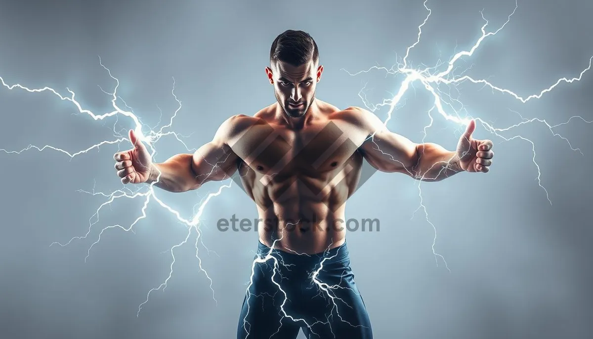 Picture of Muscular man posing in dark studio