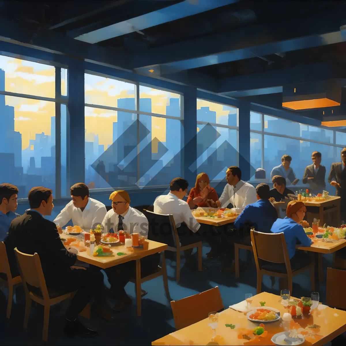 Picture of Business meeting in office cafeteria with male team