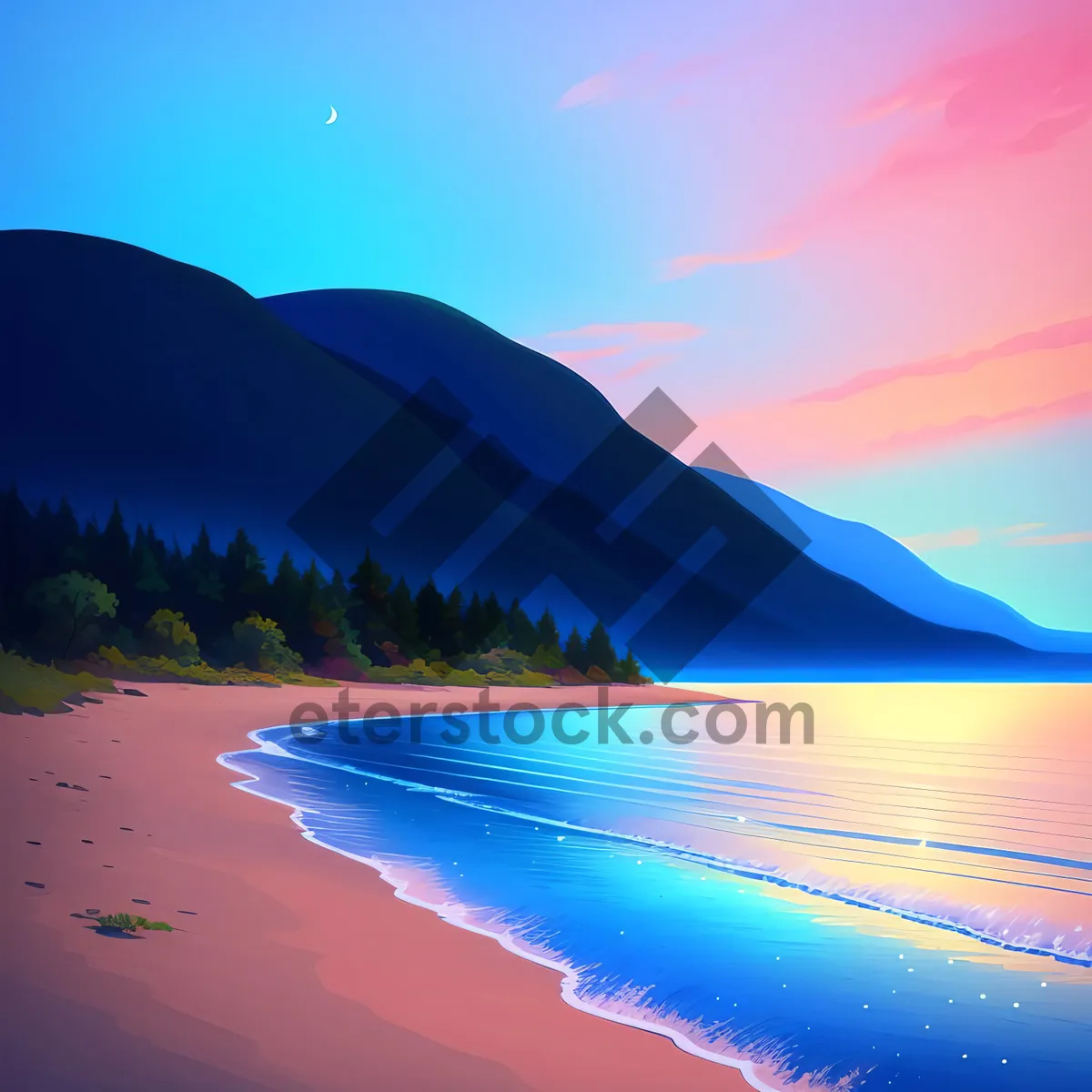 Picture of Sunset Horizon on Colorful Ocean Beach