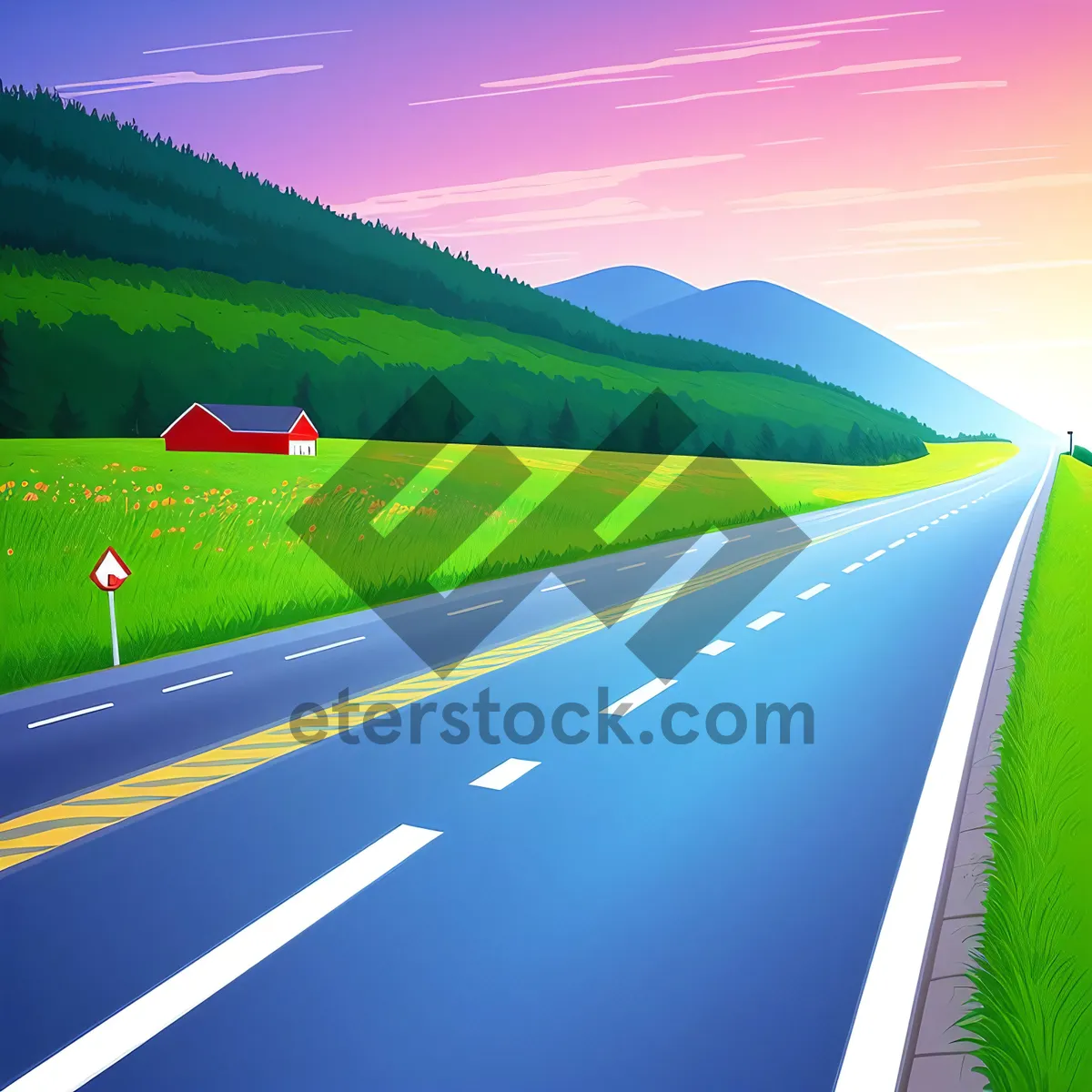 Picture of Colorful Countryside Road under Clear Summer Sky