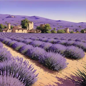 Serene Lavender Fields in Rural Countryside