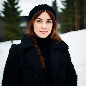 Smiling brunette businesswoman in attractive black robe