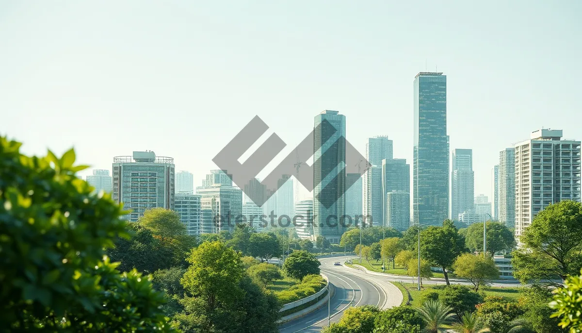 Picture of Nighttime Cityscape Skyline with Modern Skyscrapers and River