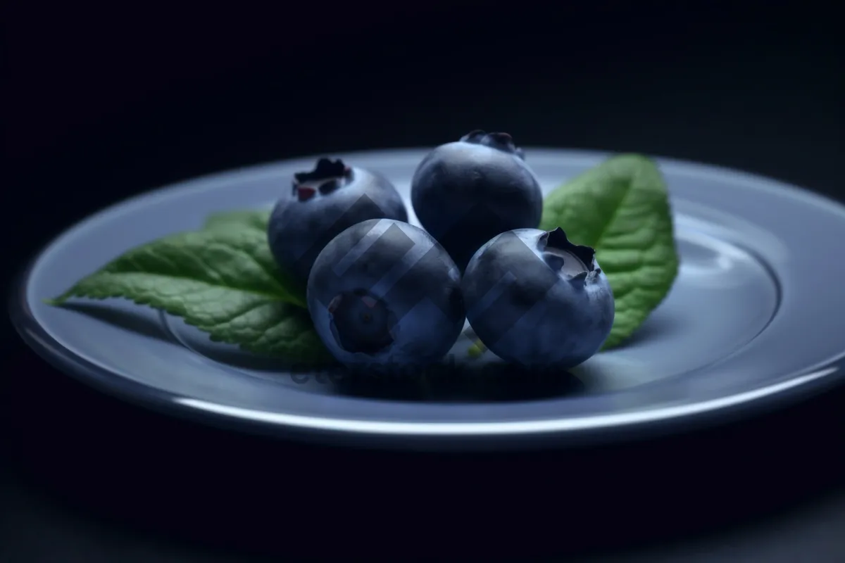 Picture of Fresh and Juicy Blueberries on Healthy Leafy Greens