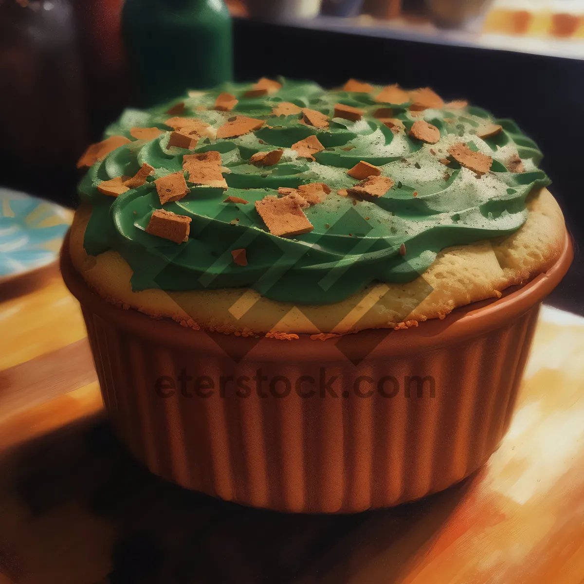 Picture of Pink Birthday Cupcake with Cream Frosting decorated with Candy