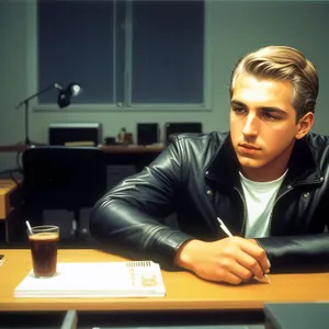 Professional at Work with Laptop on Desk