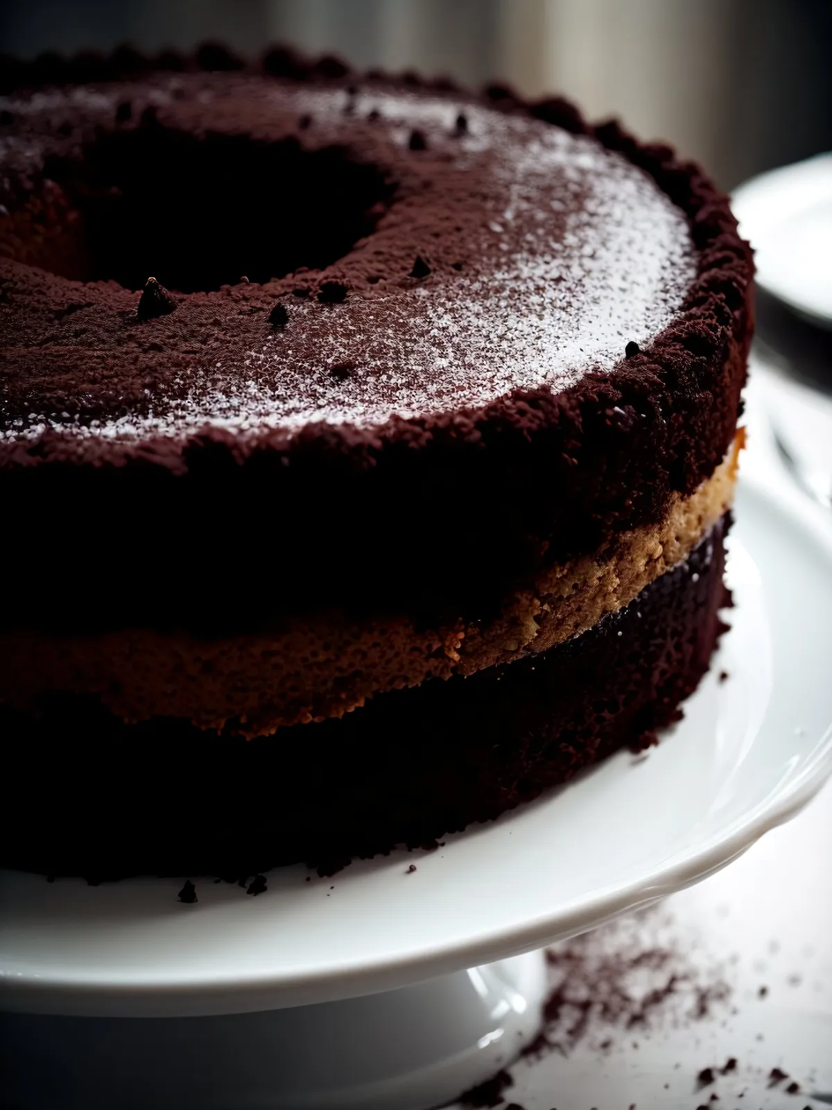 Picture of Delicious chocolate cake slice with chocolate sauce