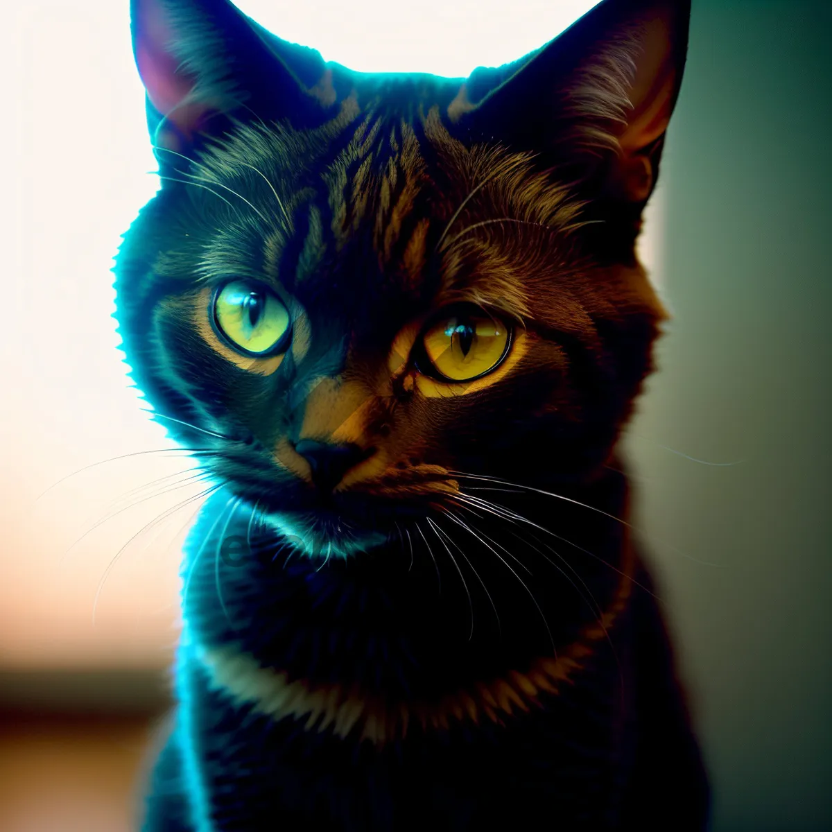 Picture of Fluffy Gray Tabby Cat with Beautiful Eyes