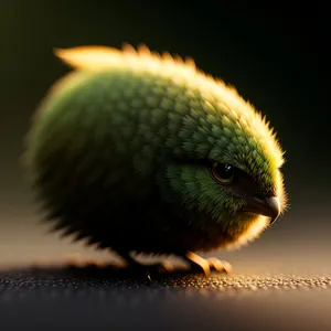 Tropical Warbler with colorful wings and acorn.