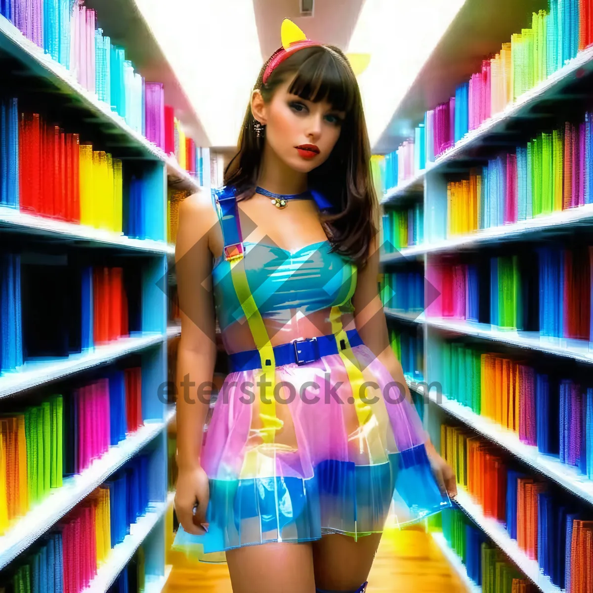 Picture of Pretty lady smiling in library while shopping for books.