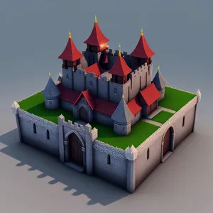 3D Gift Box with Castle Structure and Ribbon