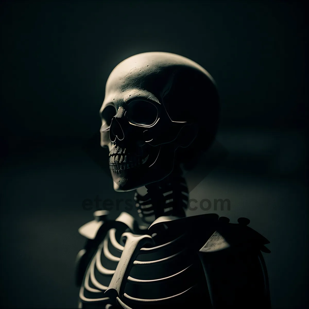 Picture of Terrifying Male Skeleton Bust: Intricate Anatomy Sculpture