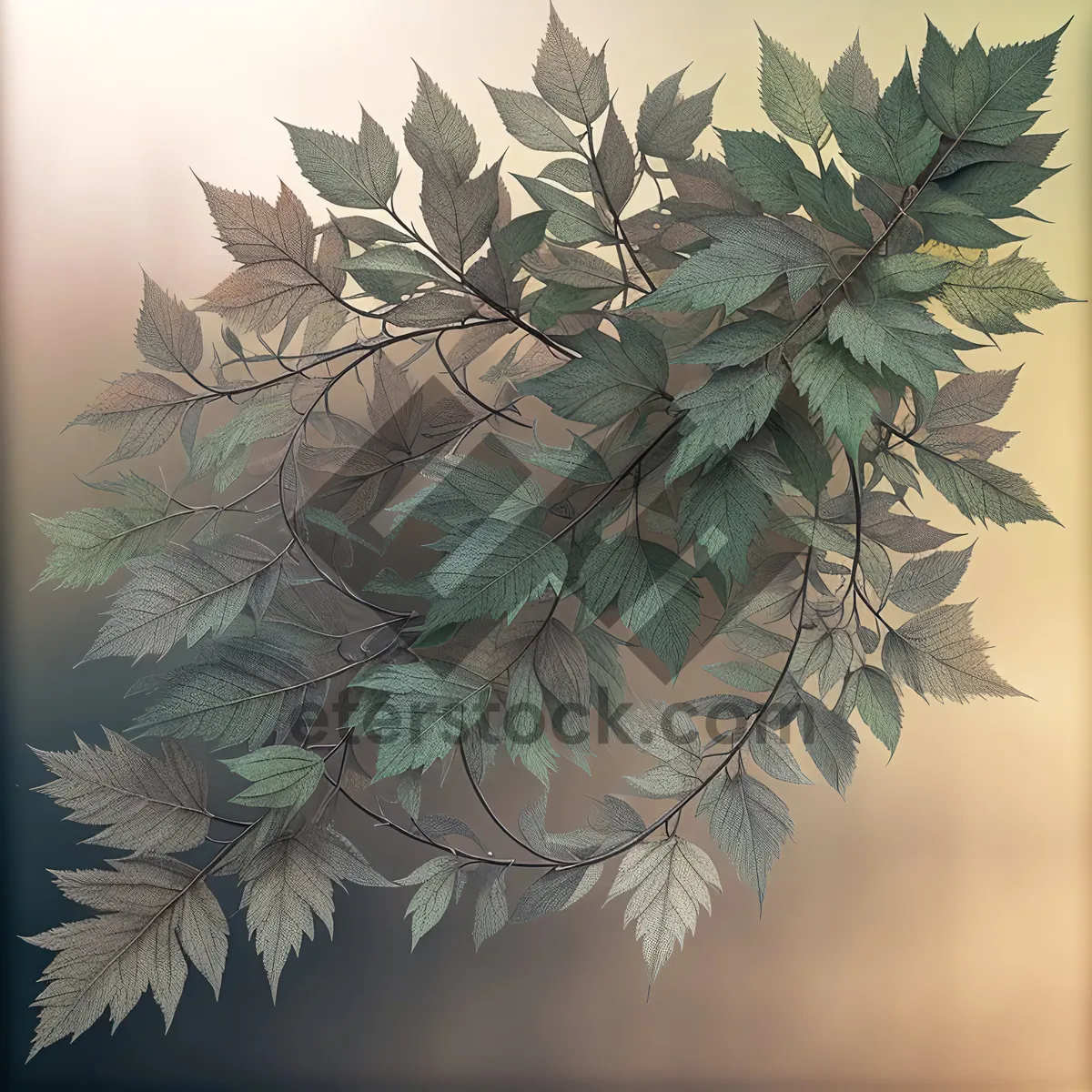 Picture of Seasonal Leafy Branches: Artistic Evergreen Maple and Fir Design