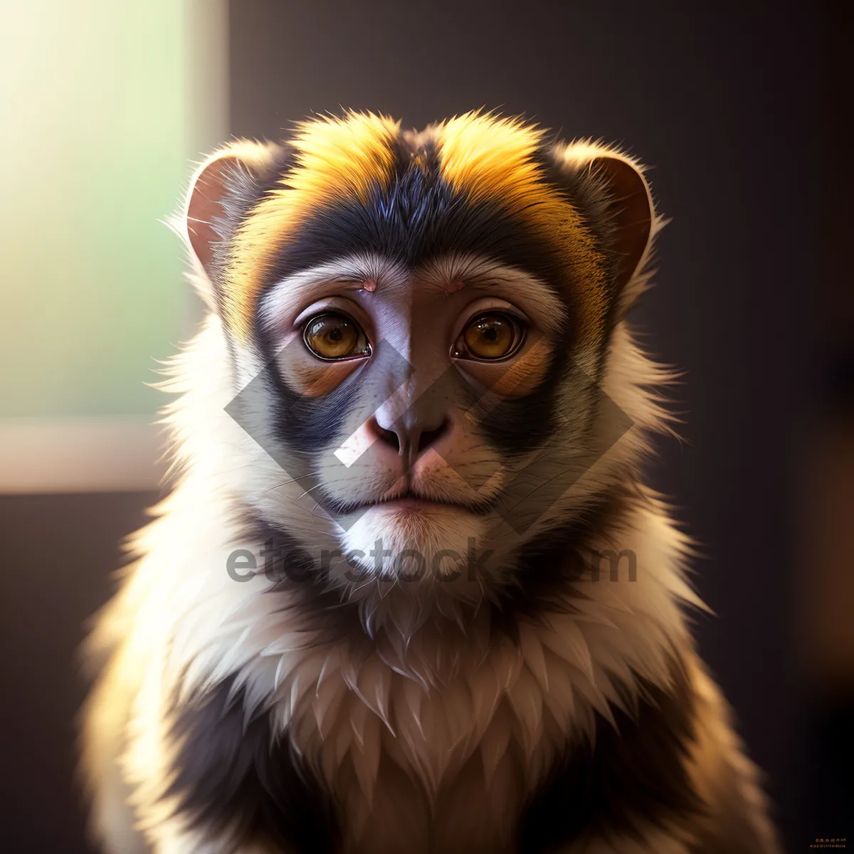 Picture of Cute baby macaque with captivating eyes in the jungle