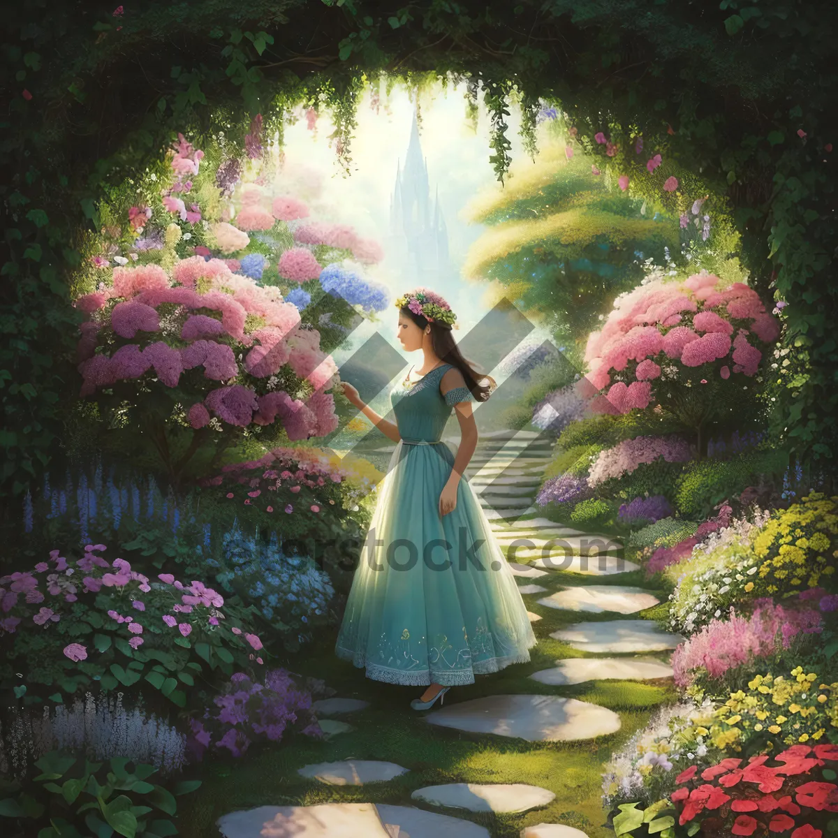 Picture of Happy bride and groom in summer wedding outdoors