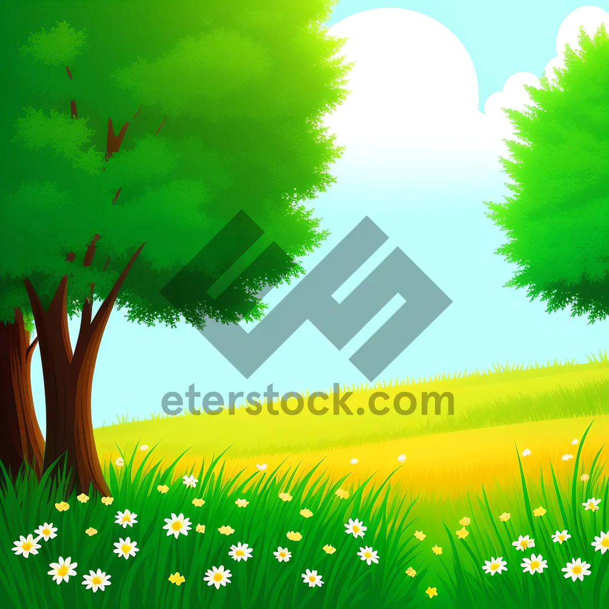 Picture of Vibrant spring meadow with blooming dandelions and clover