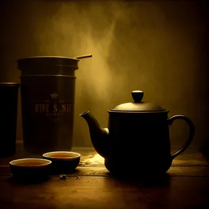 Ceramic Teapot with Saucer: Traditional Morning Beverage Utensil