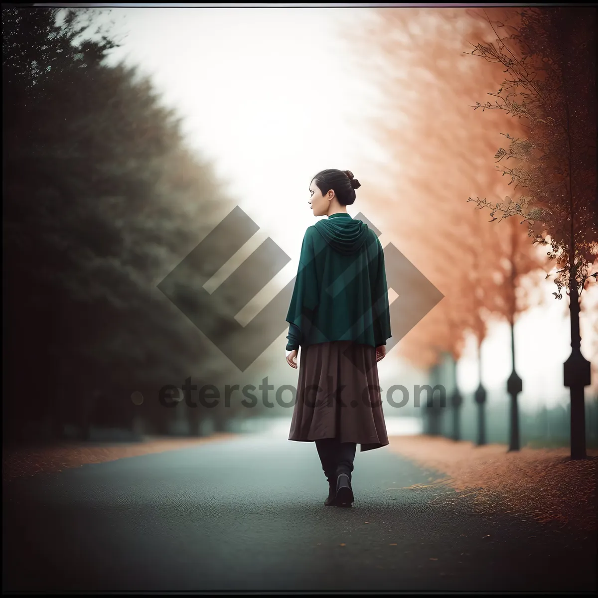 Picture of Silhouette of a serene monk couple at sunset