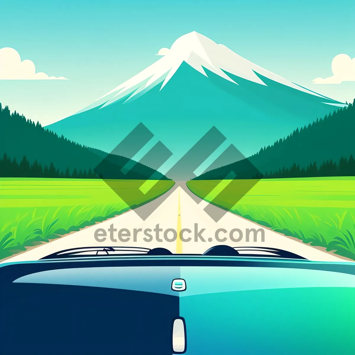 Picture of Serene Countryside Hill with Green Meadow and Clear Sky