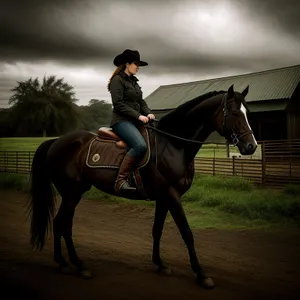 Thoroughbred Stallion in Equestrian Bridle and Saddle