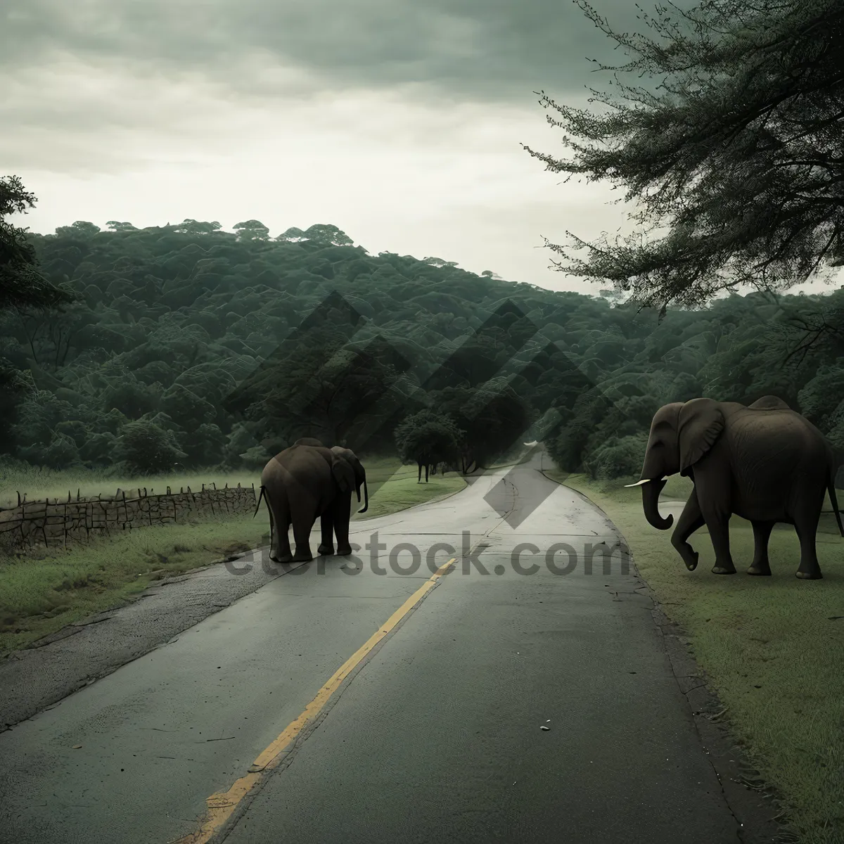 Picture of Elephant herd grazing in African savanna