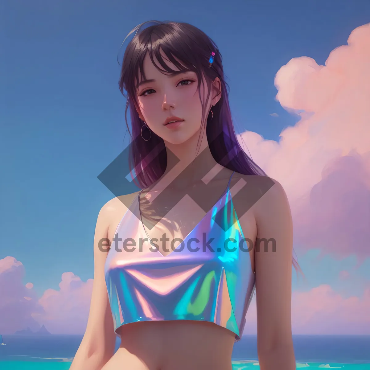 Picture of Stunning swimsuit model exuding beachside allure.