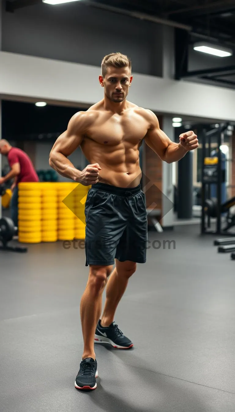 Picture of Fit male model flexing muscles at the gym