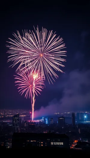 Colorful Fireworks Burst in Night Sky Celebration