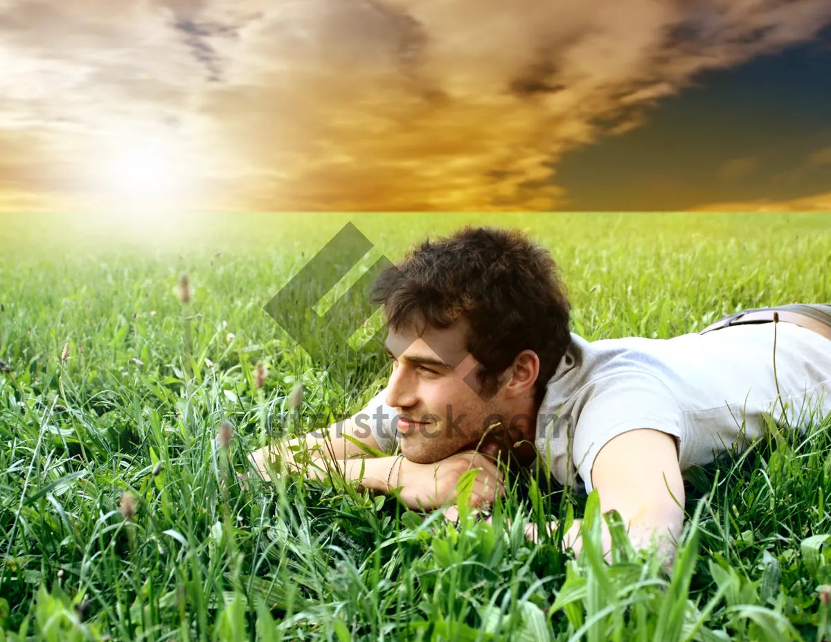 Picture of Happy Boy Smiling in Sunny Park Meadow