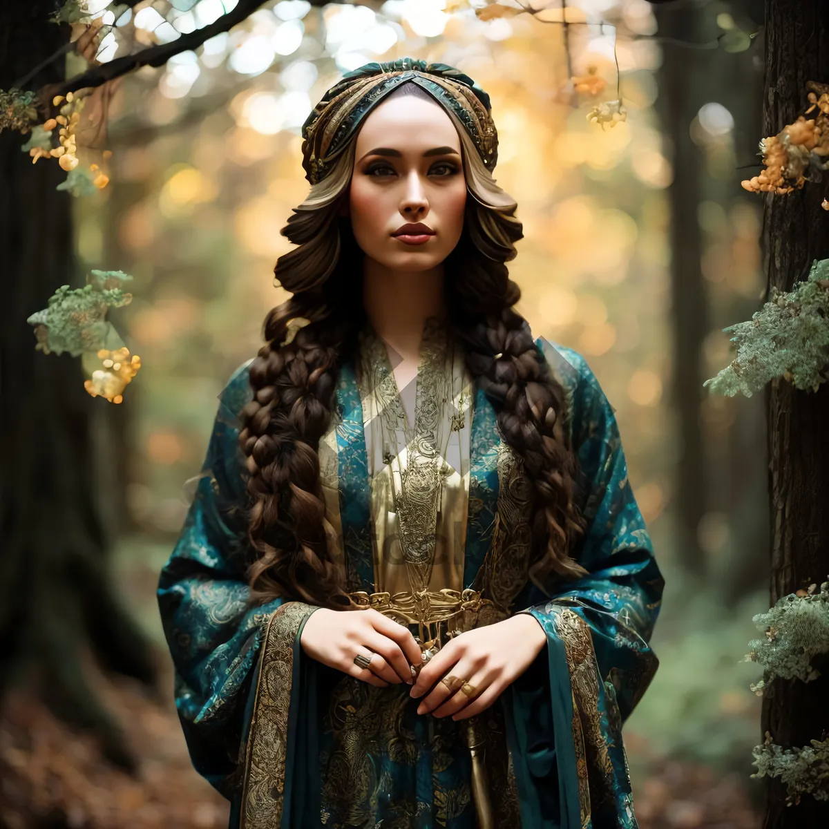 Picture of Beautiful Kimono Fashion Portrait of a Happy Brunette Model