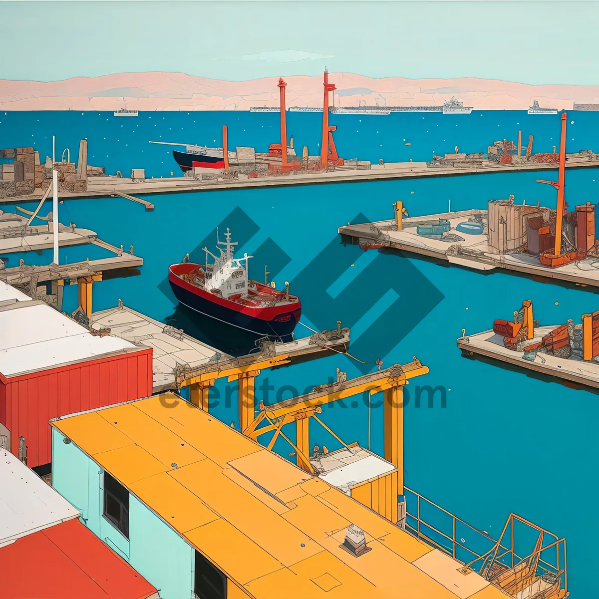 Picture of Busy Port: Container Ship and Cargo Vessels