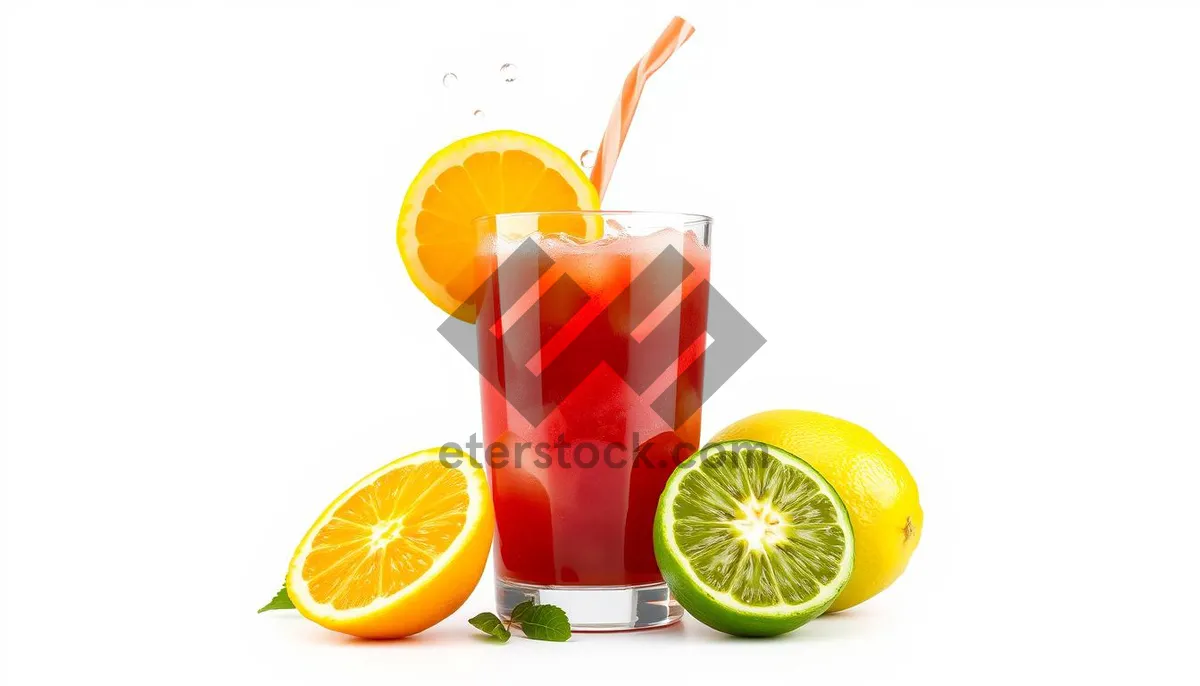 Picture of Tropical fruit juice glass with lemon and lime slice.