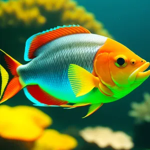 Beautiful orange goldfish swimming in a marine aquarium.