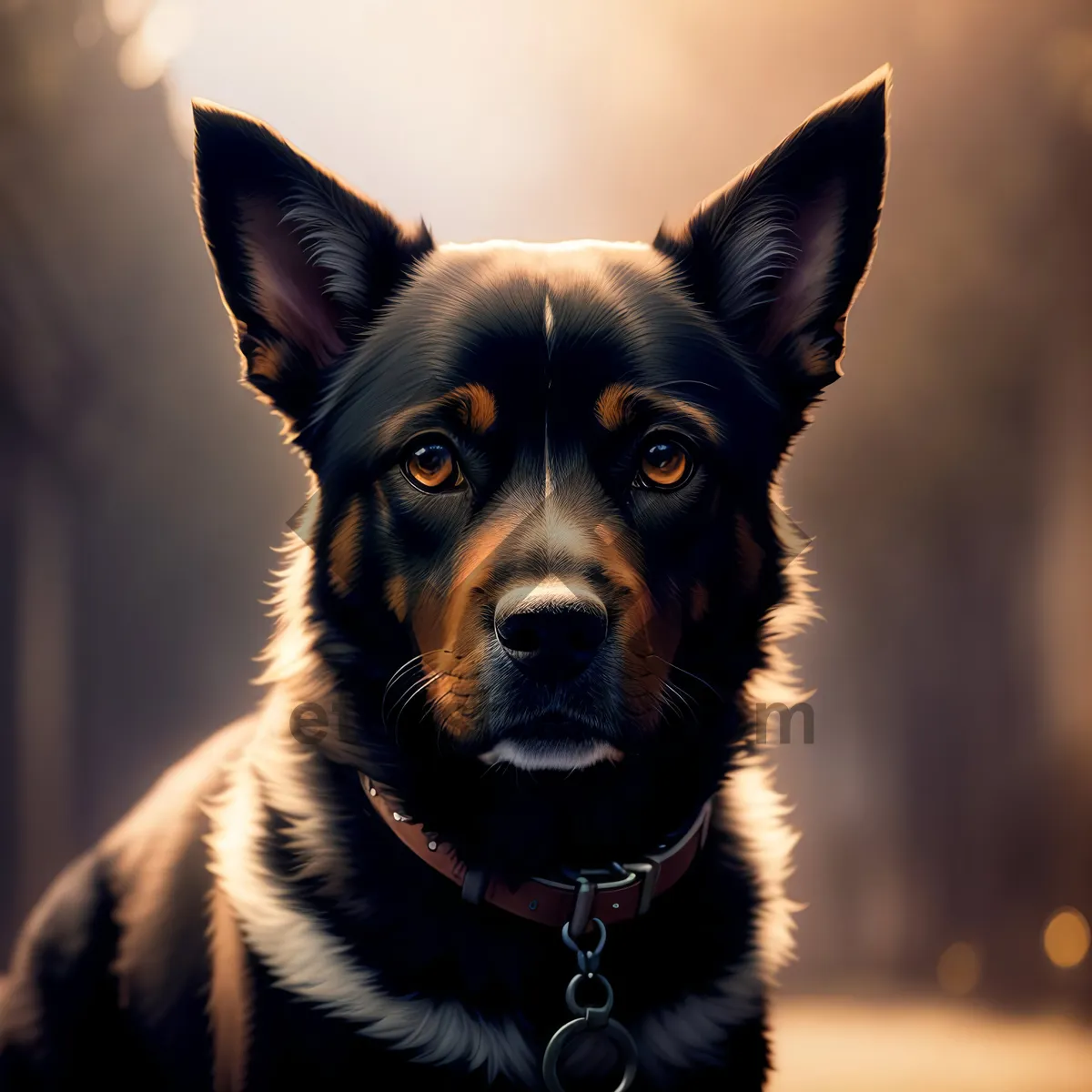 Picture of Adorable brown and black Border Collie puppy posing in studio